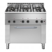 Fogão Industrial a Gás da Linha 600 com 5 Queimadores e Forno Eléctrico de Convecção 4x GN 1/1 de 3 kW, 13330 kcal/h (transporte incluído) - Refª 100214