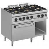 Fogão Industrial a Gás de Seis Queimadores com 6 Bicos de 5,5 kW, Forno a Gás Profissional GN 2/1 e Armário Neutro, kcal/h 33534, Potência de 39000 Watts (transporte incluído) - Refª 100369