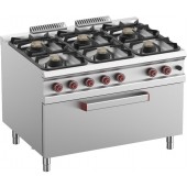 Fogão Industrial a Gás da Linha 900 com 6 Queimadores e Forno Profissional a Gás MAXI largo, 55040 kcal/h, Potência de 64000 Watts (transporte incluído) - Refª 100158