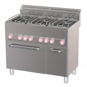 Fogão Industrial a Gás com 6 Queimadores, 3 Bocas de 3 kW + 3 Bicos 3,6 kW, com Forno de Convecção Elétrico Profissional +50° a +300°C, kcal/h 17025, Potência de 19800 Watts (transporte incluído) - Refª 102780