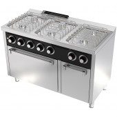 Fogão Industrial a Gás de 6 Queimadores com Forno a Gás GN 1/1 e Armário, 33368 kcal/h, Potência de 38800 Watts (transporte incluído) - Refª 102080