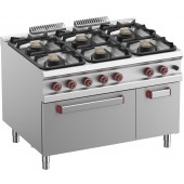 Fogão Industrial a Gás da Linha 900 com 6 Queimadores e Forno Profissional a Gás GN 2/1 com Armário, 52460 kcal/h, Potência de 61000 Watts (transporte incluído) - Refª 100156