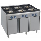 Fogão Industrial a Gás com 6 Bicos da Linha 900, Queimadores Profissionais Potentes sobre Móvel com Portas (transporte incluído) - Refª 103006