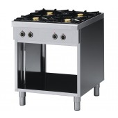Fogão Industrial a Gás com 4 Queimadores, Bocas com 2x 3,6 kW + 2x 5,0 kW e Base Aberta Passante com Prateleira, 14800 Kcal/h, Potência de 17200 Watts (transporte incluído) - Refª 100362
