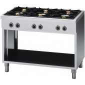 Fogão Industrial a Gás com 6 Queimadores, Bocas com 3x 3,6 kW + 3x 5,0 kW e Base Aberta Passante com Prateleira, 26485 Kcal/h, Potência de 30800 Watts (transporte incluído) - Refª 100363