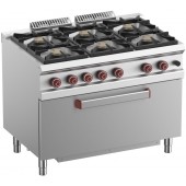 Fogão Industrial a Gás com 6 Queimadores (6x 7kW) e GRANDE Forno a Gás (8 kW) da Linha 700, 43000 kcal/h, Potência 50000 Watts (transporte incluído) - Refª 100063