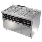 Fogão Industrial a Gás da Linha 750 de 6 Queimadores (3x 5,5 kW + 3x 7,5 kW) com Forno a Gás GN 2/1 (7 kW) e Armário, 39560 kcal/h, Potência de 46000 Watts (transporte incluído) - Refª 102089