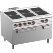 Fogão Industrial Elétrico Trifásico de 6 Placas Quadradas (4x 3 kW + 2x 4 kW) com Forno GN 2/1 + Armário, Potência de 26000 Watts (transporte incluído) - Refª 102233