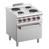 Fogão Industrial Elétrico da Linha 700 de 4 Placas e Forno Eléctrico GN 2/1 de 5,3 kW com Grill, +125º a +300º C, Potência de 13500 Watts (transporte incluído) - Refª 100074