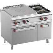 Fogão Industrial a Gás com Placa Radiante Aquecida, 2 Queimadores, Forno a Gás e Armário, Potência de 30000 Watts (transporte incluído) - Refª 100065