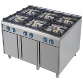 Fogão Industrial a Gás com 6 Bicos da Linha 900, Queimadores Profissionais com Pilotos sobre Móvel com Portas (transporte incluído) - Refª 103007