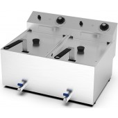 Fritadeira Profissional Elétrica Dupla de Bancada Trifásica POTENTE de 10 +10 Litros com Cestos, Tampas e Torneiras, 0° +195°C, 18000 Watts (transporte incluído) - Refª 102695