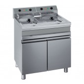 Fritadeira Elétrica Profissional Industrial Trifásica de 2 Cubas 14 +14 Litros com Armário de 2 Portas, 18000 Watts (transporte incluído) - Refª 100184
