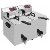 Fritadeira Industrial Elétrica Dupla de Bancada Monofásica de 8+8 Litros com Cestos, Tampas e Torneiras de Saída, 0° +180°C, 7000 Watts (transporte incluído) - Refª 101118