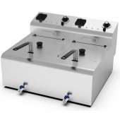 Fritadeira Industrial Elétrica Dupla de Bancada Monofásica POTENTE de 8 +8 Litros com Cabeças Removíveis, Cestos, Tampas e Torneiras, +195°C, 11000 Watts (transporte incluído) - Refª 102701