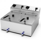 Fritadeira Industrial Elétrica Dupla de Bancada Trifásica POTENTE de 10 +10 Litros com Cabeças Removíveis, Cestos, Tampas e Torneiras, +195°C, 18000 Watts (transporte incluído) - Refª 102712