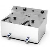 Fritadeira Profissional Elétrica Dupla de Bancada Monofásica de 8 +8 Litros com Cestos, Tampas e Torneiras, 0° +195°C, 7600 Watts (transporte incluído) - Refª 102671