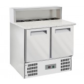 Mesa de Preparação de Pizzas com Tampo em Granito de 2 Portas GN 1/1 e Saladette com Estrutura Refrigerada 5x GN 1/6, +2º +8º C e +4º +10º C (transporte incluído) - Refª 100929