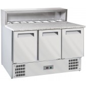 Mesa de Preparação de Pizzas com Bancada em Granito de 3 Portas GN 1/1 e Saladette com Estrutura Refrigerada 8x GN 1/6, +2º +8º C e +4º +10º C (transporte incluído) - Refª 100930