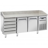 Mesa de Preparação de Pizzas Refrigerada com 2 Portas, Gavetas e Bancada em Granito, -2°+8° C (transporte incluído) - Refª 102824