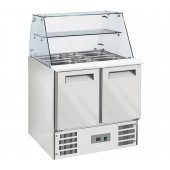 Saladette Industrial Refrigerada Ventilada com Topo em Vidro com Prateleira e 2 Portas GN 1/1, Temperaturas +2º +8º e +4º +10º C (transporte incluído) - Refª 101327